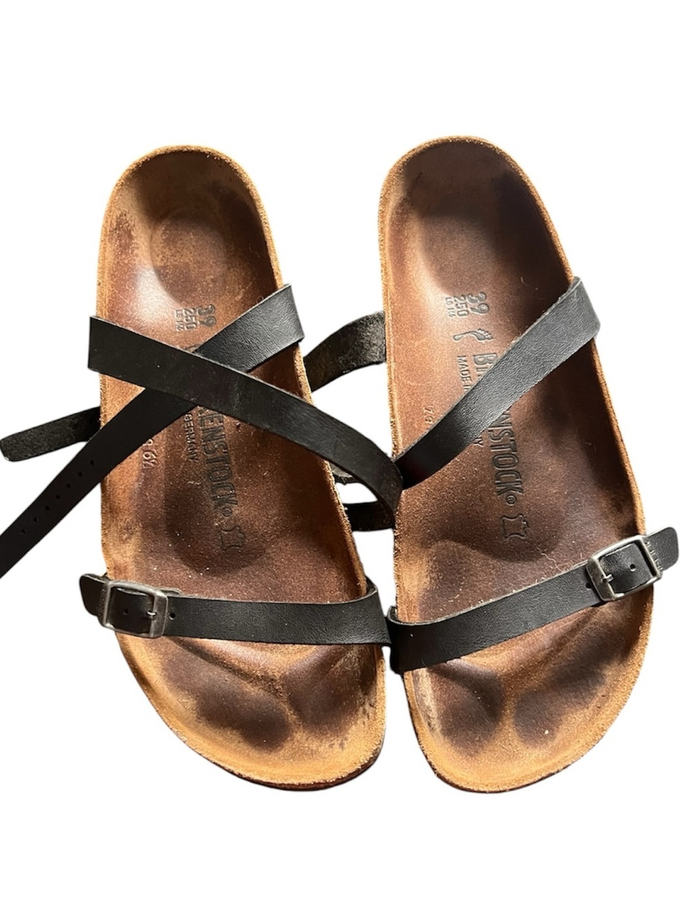Birkenstock Black Leather Daloa Strap Sandals, size 39